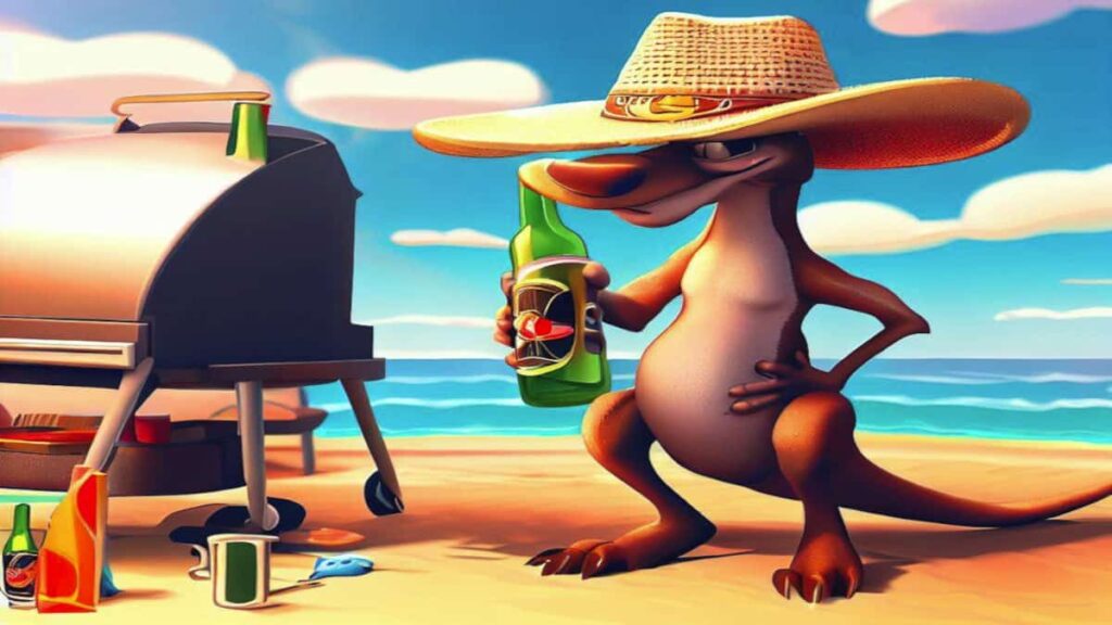 Australia activities in action - kangaroo barbecuing on an Aussie beach in the sun